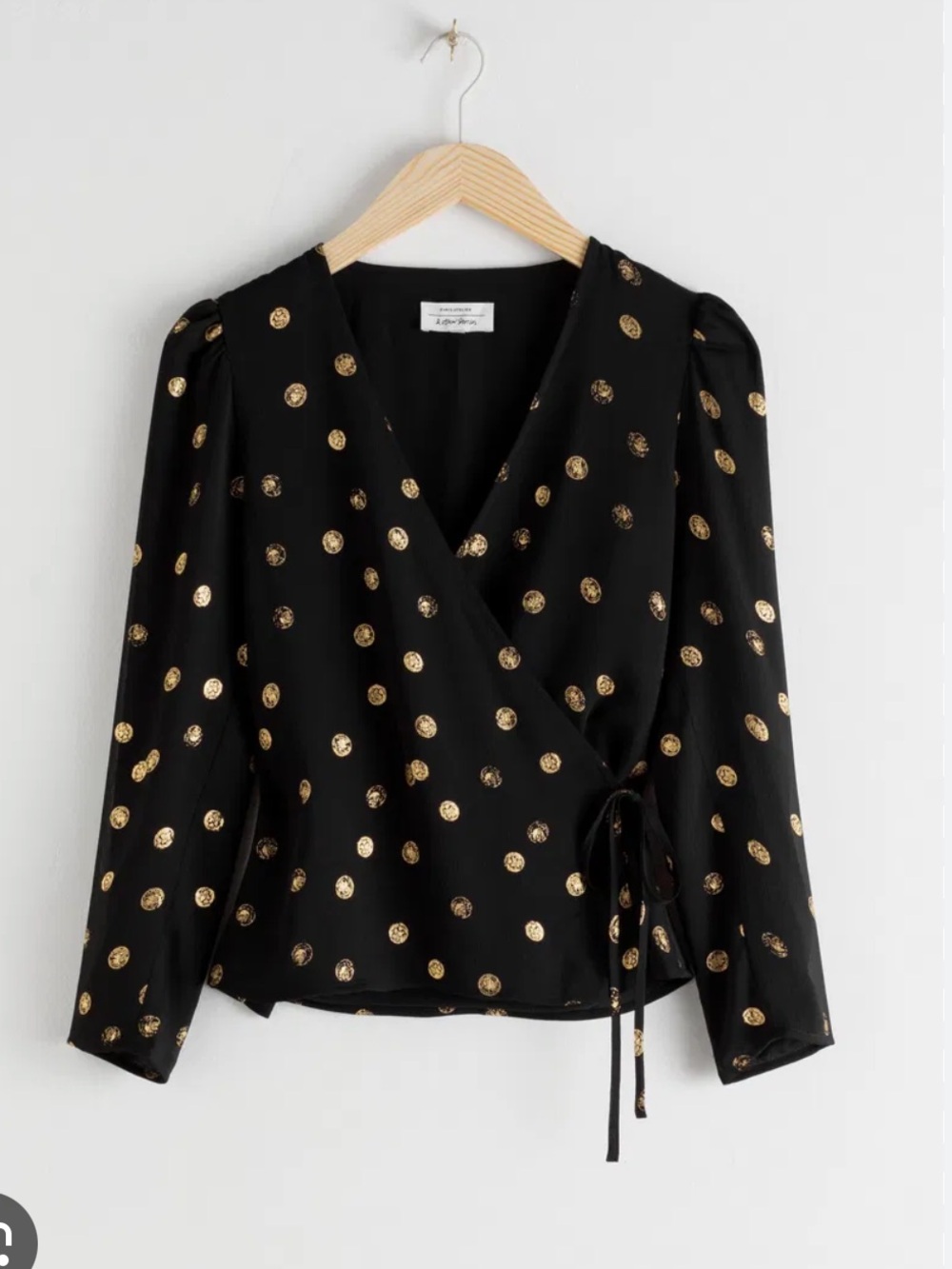 &Other Stories Black Leaf Print Wrap Top